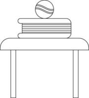 negro línea Arte libro con pelota en mesa en plano estilo. vector