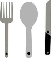Black and gray knife, fork and spoon on white background. vector