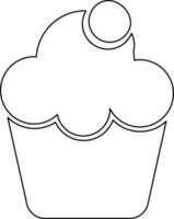 Black line art illustration of a decorated cup cake. vector