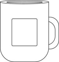 Flat style black line art mug on white background. vector