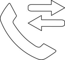 Black line art outgoing and incoming call icon. vector