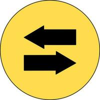 Black transfer arrows in yellow circle on white background. vector