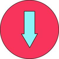 Blue download sign in pink circle. vector