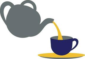 Teapot falling tea in cup. vector