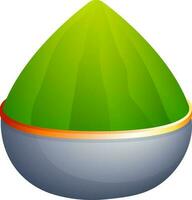 Glossy green dry holi color in gray bowl. vector