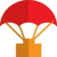 Red and yellow hot air balloon with box. vector