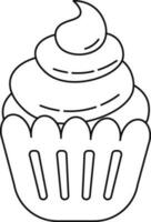 Black line art illustration of a decorated cup cake. vector