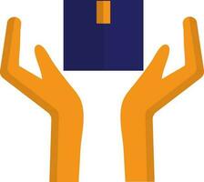 Yellow hands holding delivery blue box. vector