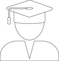 Character of black line art man wearing mortarboard. vector