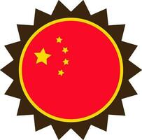 Chinese flag in badge icon in isolated. vector