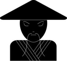 chino hombre en icono con sombrero y cerca ojo en negro. vector