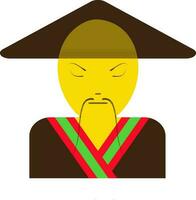 Chinese man in icon with hat and close eye. vector