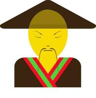 Chinese man in icon with hat and close eye. vector