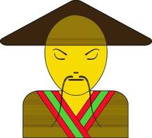 Chinese man in icon with hat and close eye. vector