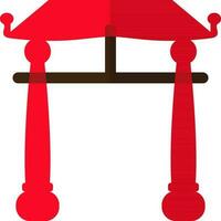 Red color with half shadow of chinese gate icon in illustration. vector