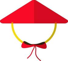 Red color and half shadow of chinese hat icon with ribbon. vector