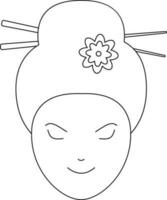 Geisha icon with flower in hair and chopstick in stroke. vector
