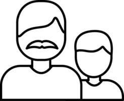 Black line art character of father and son. vector