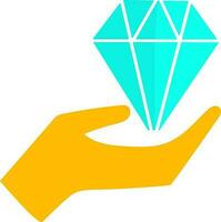 Diamond on hand icon for luxury concept with half shadow. vector
