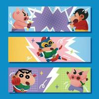 Kid Fighting with His Pig Horizontal Banner vector