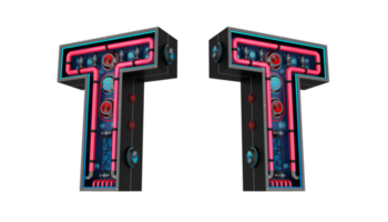 Black alphabet with Red and blue Neon light and has a cooling system. png