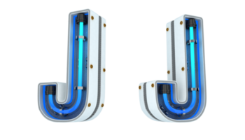 White alphabet with blue neon light 3d rendering png