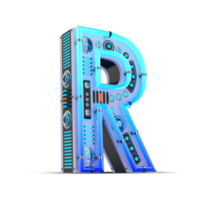 3D alphabet with blue neon and neon light effect. png