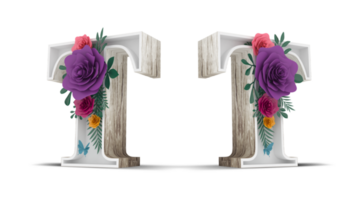 legna alfabeto con colorato fiore decorazione. png