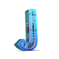 3D alphabet with blue neon and neon light effect. png