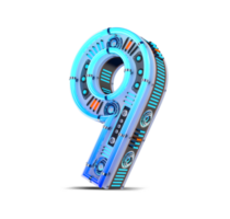 3D number with blue neon and neon light effect. png