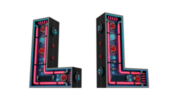 Black alphabet with Red and blue Neon light and has a cooling system. png