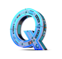 3D alphabet with blue neon and neon light effect. png