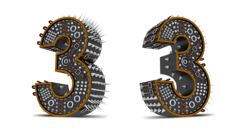 3d Number Punk style, 3d rendering png