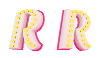 White 3d alphabet pink line with light bulb decorate png