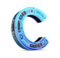 3d alfabet med blå neon och neon ljus effekt. png