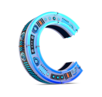 3D alphabet with blue neon and neon light effect. png