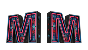 Black alphabet with Red and blue Neon light and has a cooling system. png