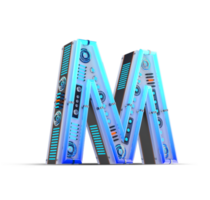 3D alphabet with blue neon and neon light effect. png