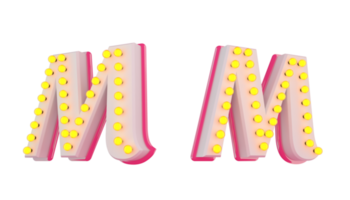 White 3d alphabet pink line with light bulb decorate png