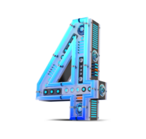3D number with blue neon and neon light effect. png