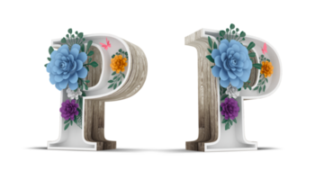 madera alfabeto con vistoso flor decoración. png