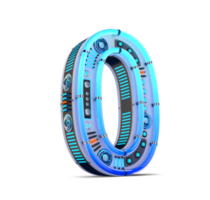 3D number with blue neon and neon light effect. png