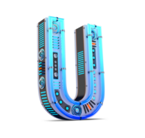 3D alphabet with blue neon and neon light effect. png