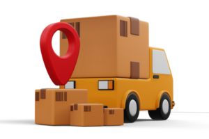 Delivery truck with parcel box, transport vehicle, 3d rendering png