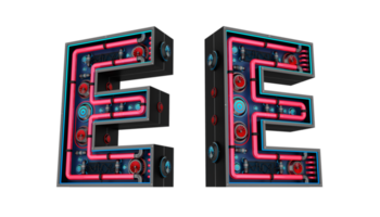 Black alphabet with Red and blue Neon light and has a cooling system. png