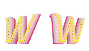 White 3d alphabet pink line with light bulb decorate png