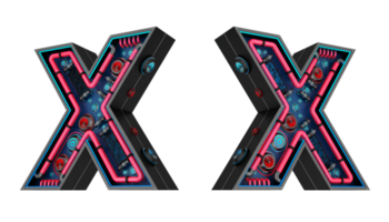 Black alphabet with Red and blue Neon light and has a cooling system. png