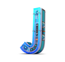 3D alphabet with blue neon and neon light effect. png