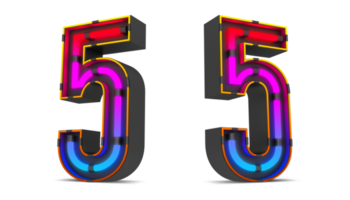 Black number with colorful neon light, 3d rendering png