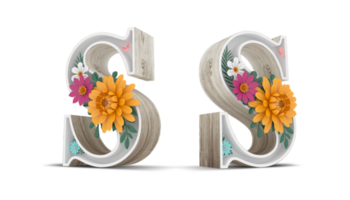 Wood alphabet with colorful flower decoration. png